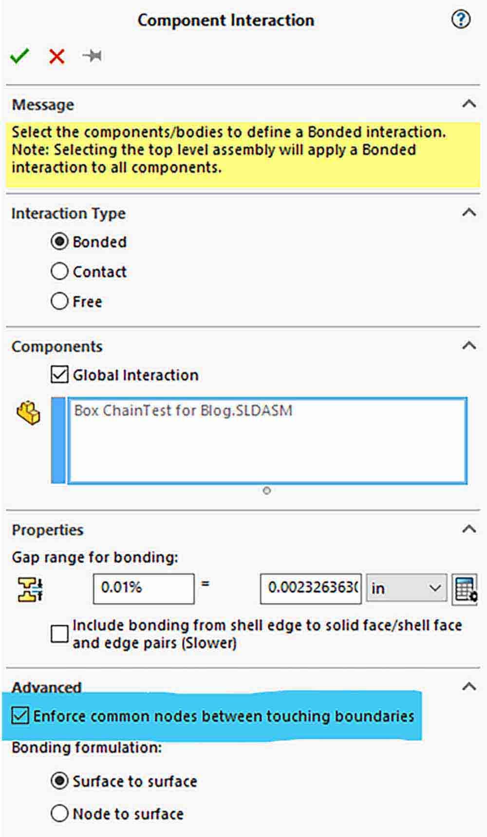 Property Manager menu with common nodes setting in SOLIDWORKS 