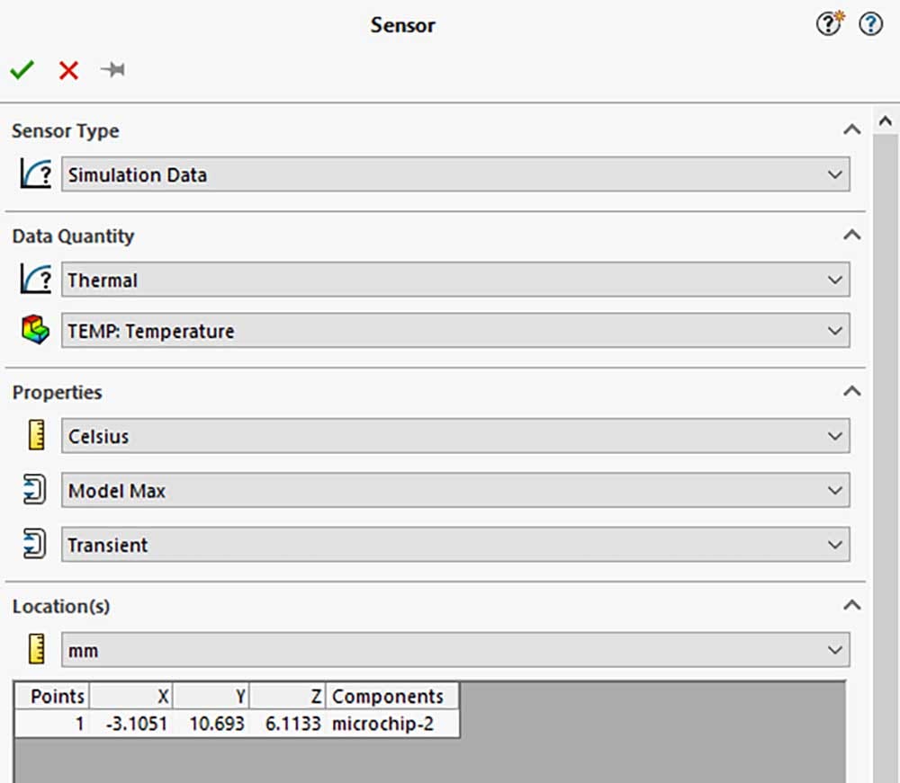 Drop-down menu to edit the workflow-sensitive sensor to be a transient sensor in SOLIDWORKS Simulation