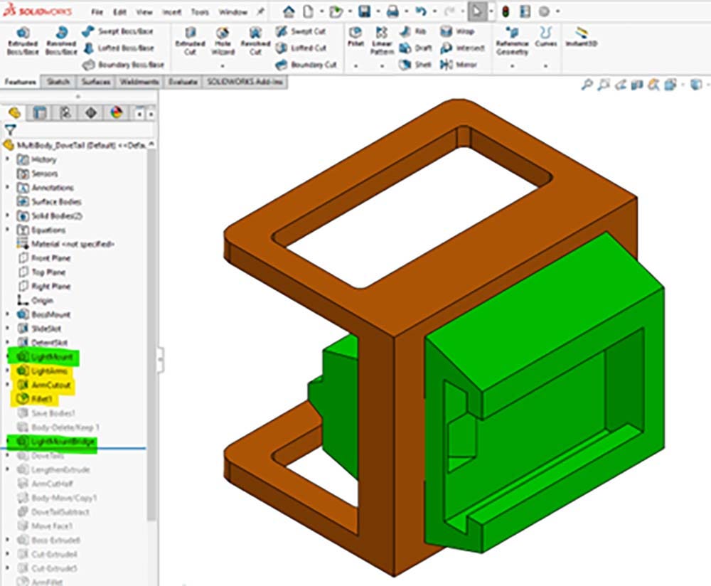 This is a 3D model of the bike light mount in SOLIDWORKS