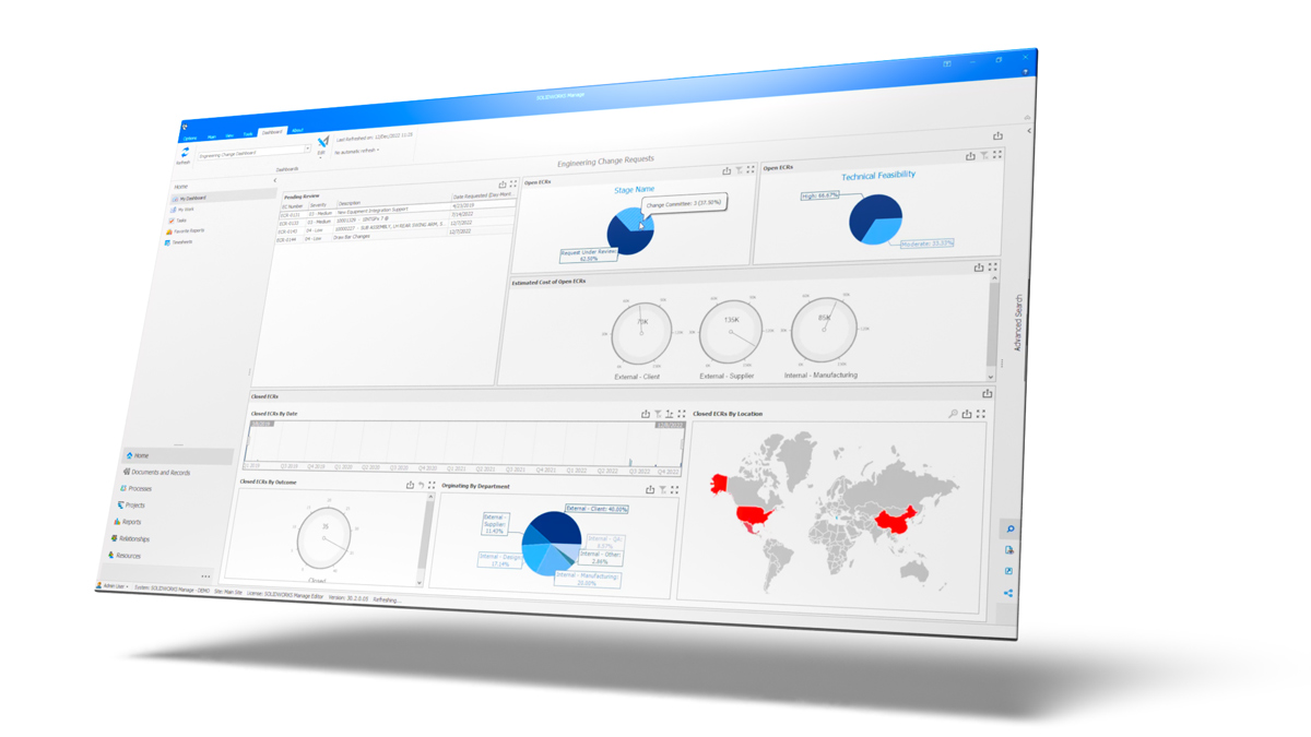 solidworks manage dashboard screen