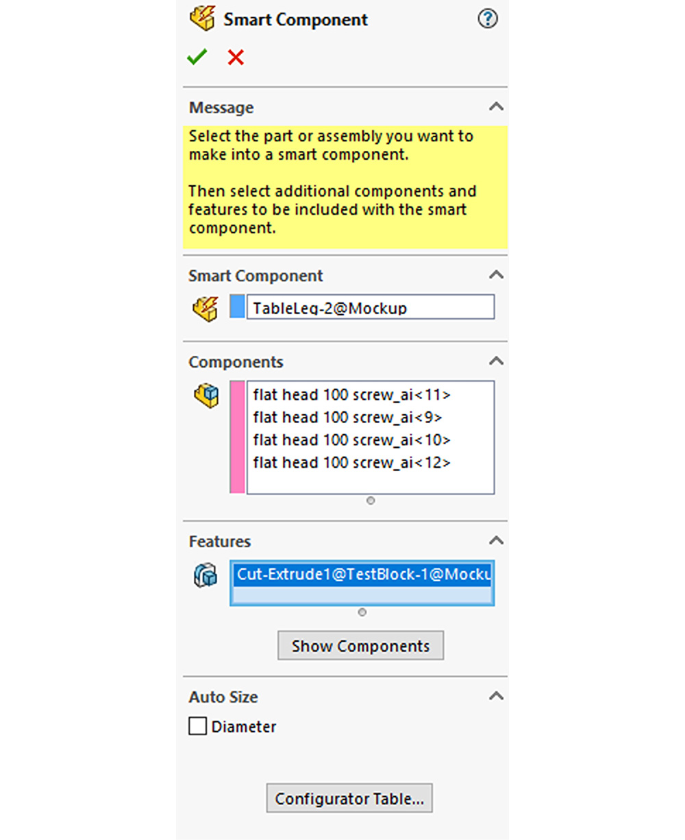 Figure 9: The property manager for Smart Component 