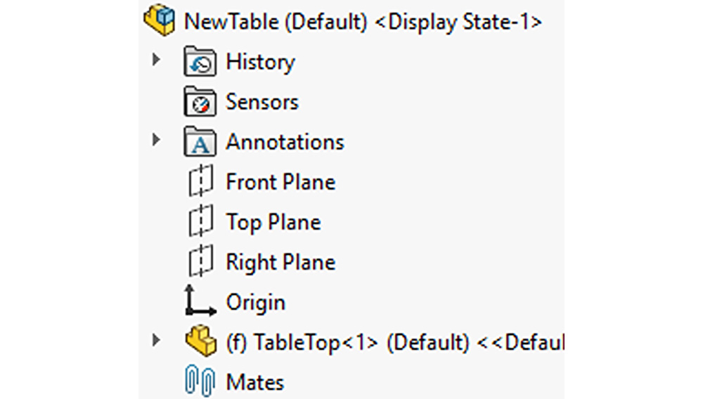 Figure 11: The new assembly tree with just a tabletop 