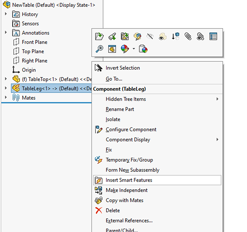 Figure 14: Right-click>Insert Smart Features. 