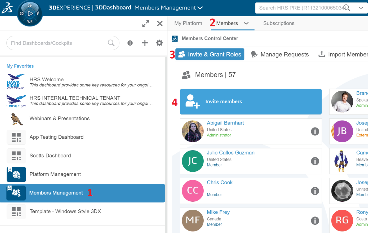 Invite members in 3DEXPERIENCE under member’s management