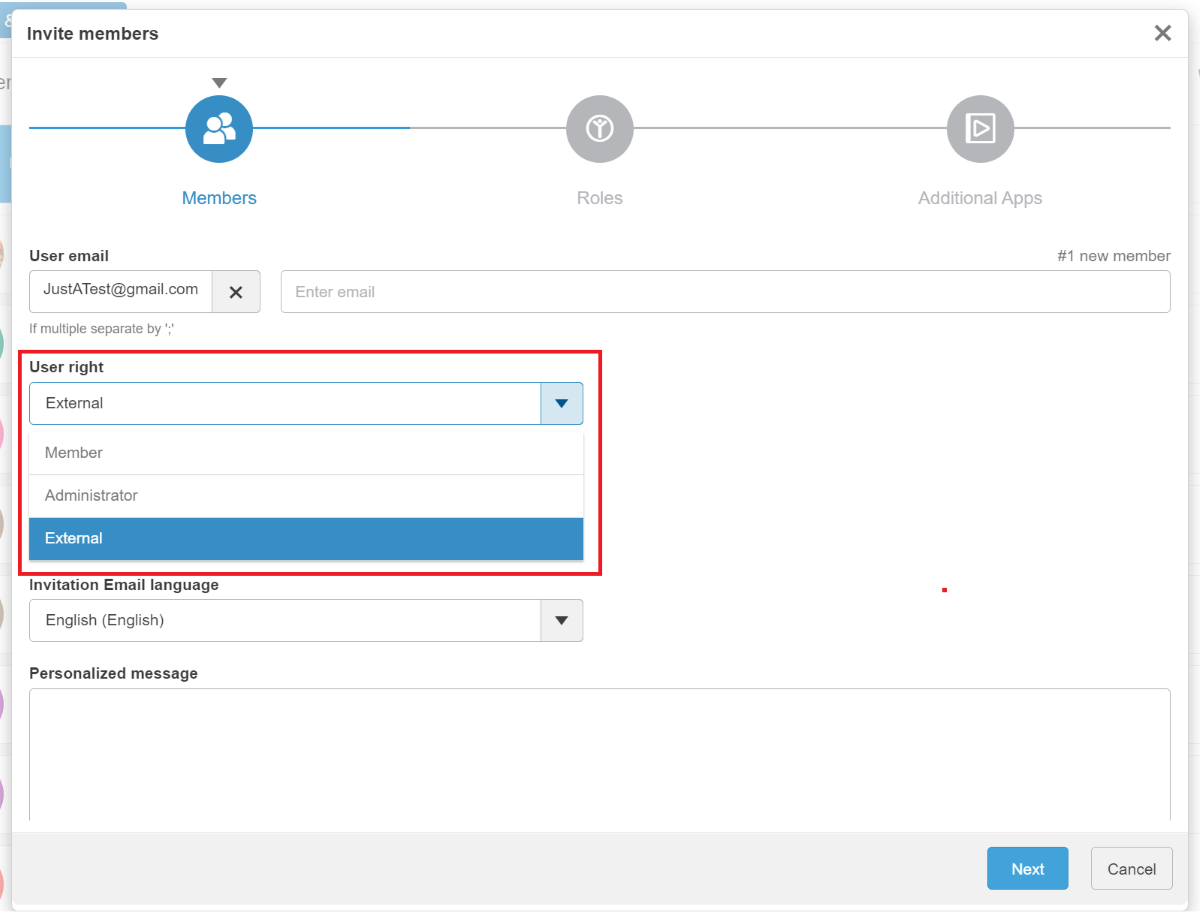 User rights options when inviting external partners to your 3DEXPERIENCE tenant