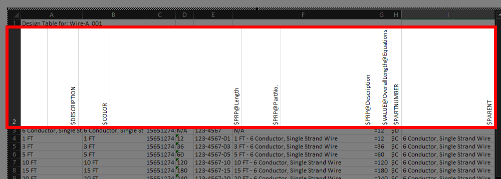 Header row in design table excel