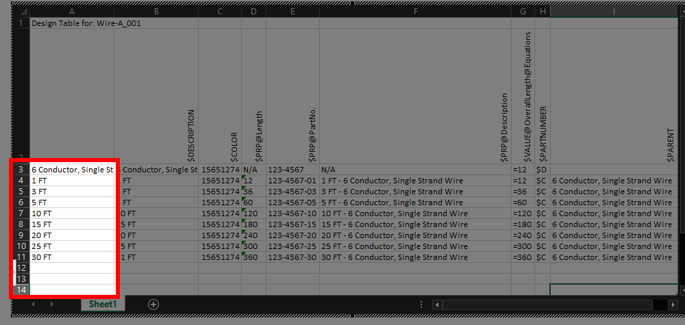 Add or remove configurations in the Design Table in Excel