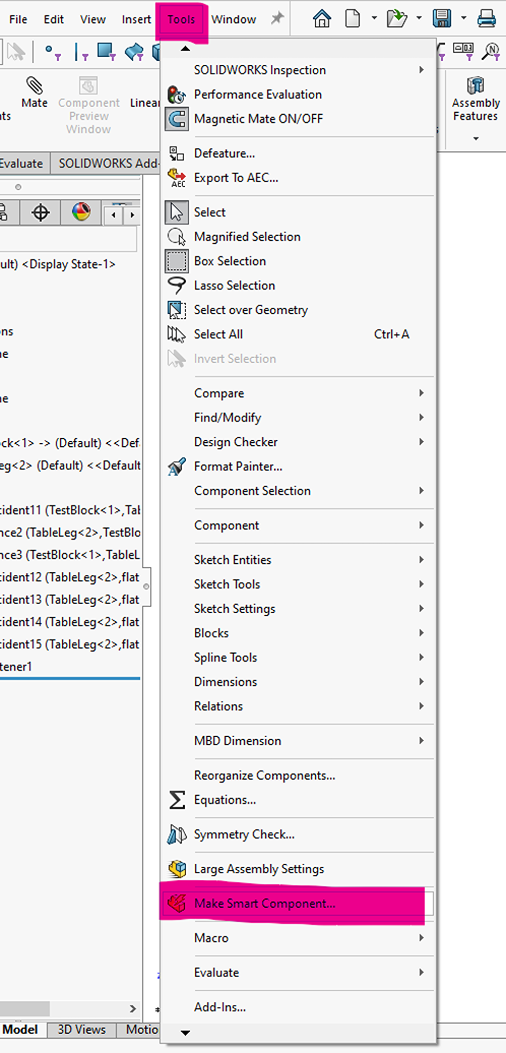 Figure 8: Tools>Make Smart Component 