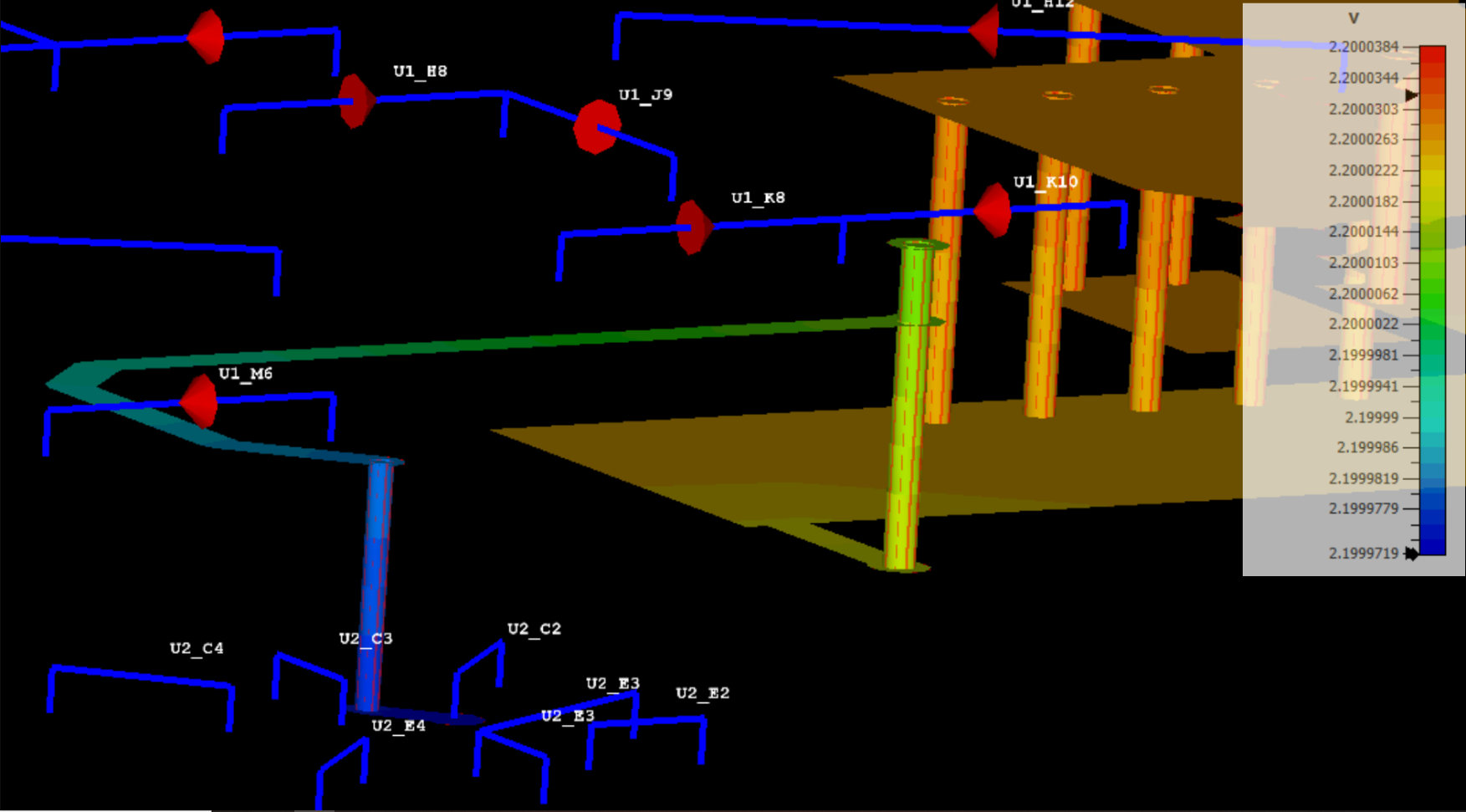 How the IR (voltage drop) looks in 3D Microwave Studio