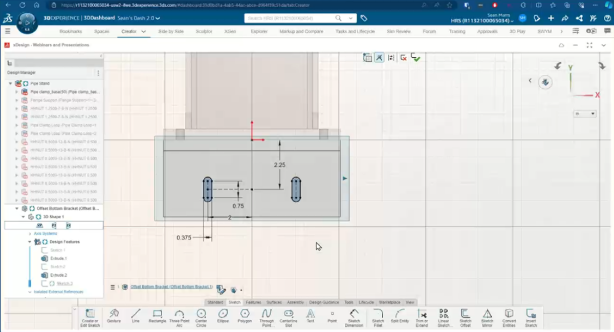 3D Creator referencing a SOLIDWORKS design for attachment points.