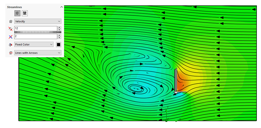 Flow simulation streamlines with directional arrows 