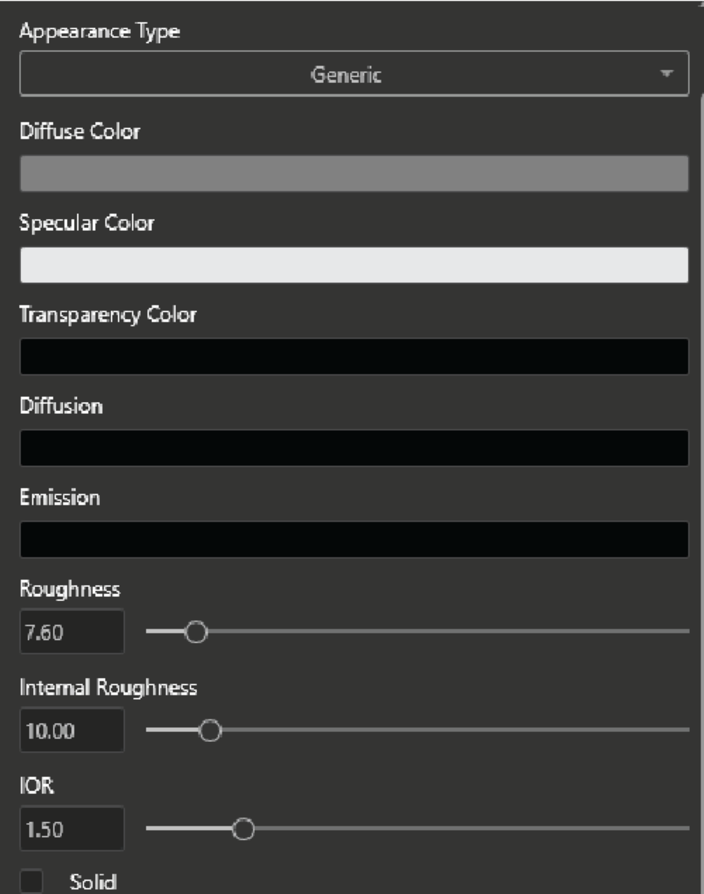 Figure 3 A list of material changes that can be done in SOLIDWORKS Visualize. 