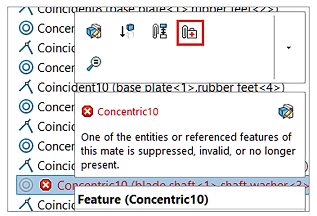 Repair missing mate references in SOLIDWORKS